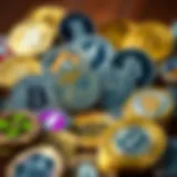 Visual representation of various cryptocurrency coins listed on Coinbase, showcasing their unique designs and branding.