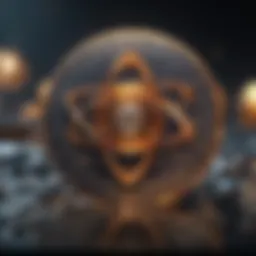 An abstract representation of Atom cryptocurrency with technological elements