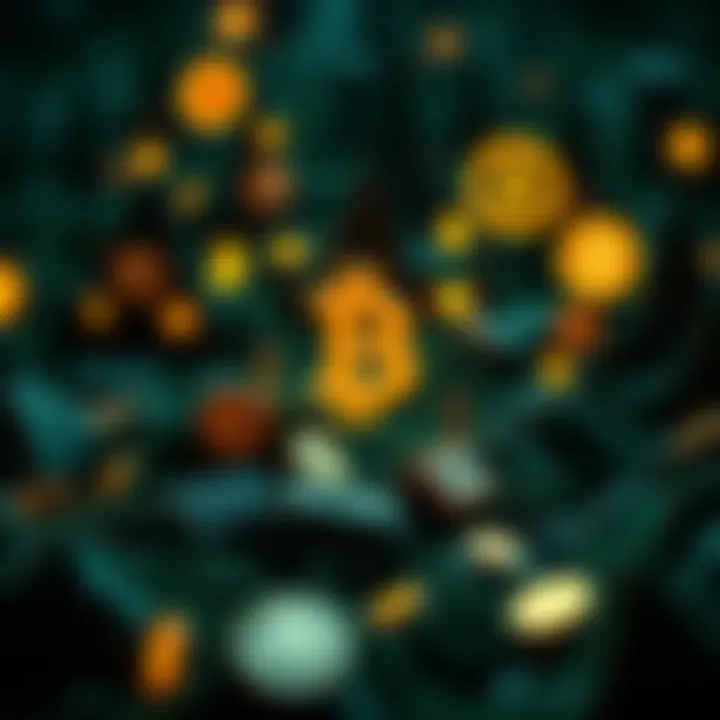 The Cryptocurrency Ecosystem Visual depiction of various cryptocurrencies in a digital landscape.