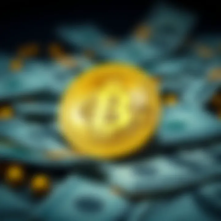 Bitcoin and Cash Integration Bitcoin logo with cash notes