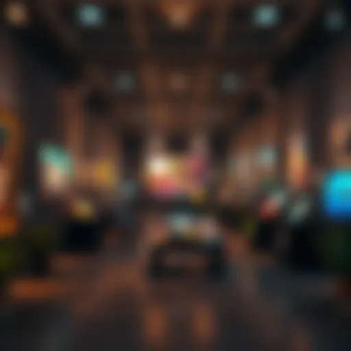 A virtual digital art gallery showcasing vibrant NFT artworks.