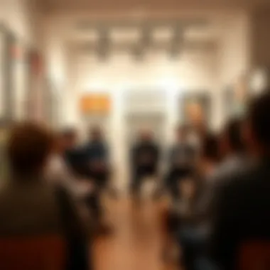 A discussion panel featuring artists and collectors at an NFT gallery