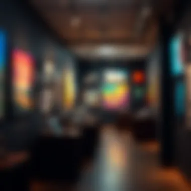 A vibrant NFT gallery featuring digital artworks on display