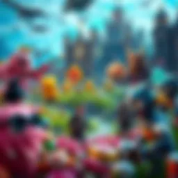 A vibrant digital landscape showcasing various NFT artworks and gaming characters