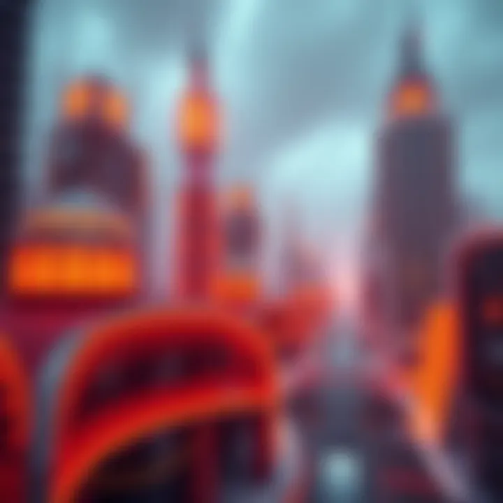 A futuristic city built on virtual land, showcasing digital architecture