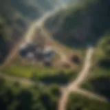 Aerial view of a mining site with green surroundings