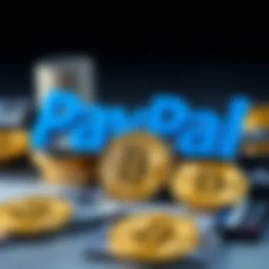 Visual representation of PayPal logo with cryptocurrency symbols
